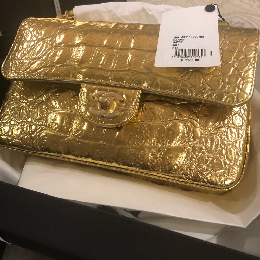 Chanel Croc Embossed Flap Bag